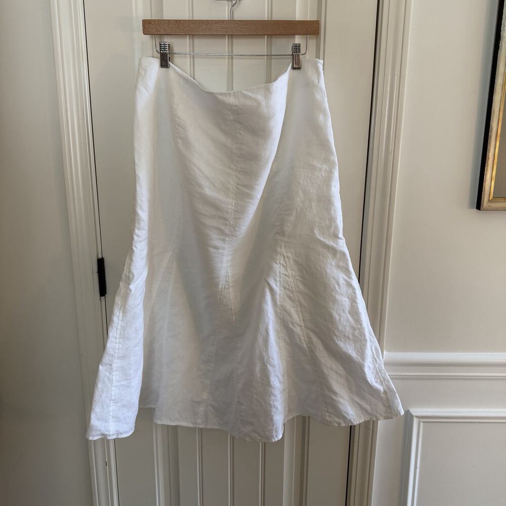Vintage Kim Roger’s 100% Linen White Pleated Midi Skirt Women's Size 16